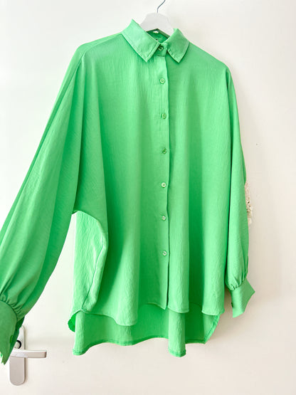 Neon-groene oversized blouse met borduur