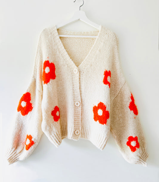 Knitted Vest - Flower orange