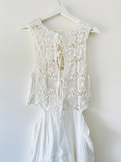 White crocheted dungaree dress Mango