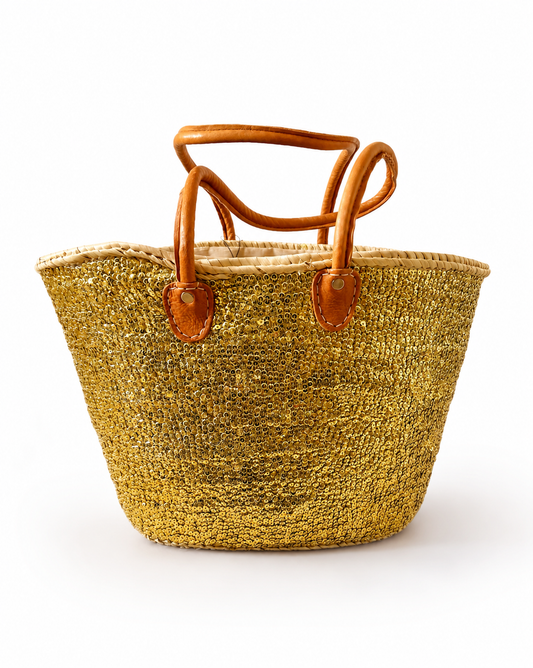 Sequined gold beach bag