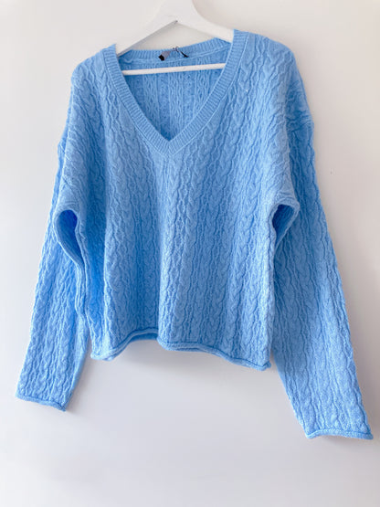 Pull torsadé bleu clair à paillettes Mango