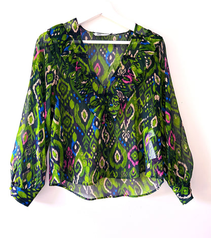 Chemisier vert/rose avec imprimé Zara