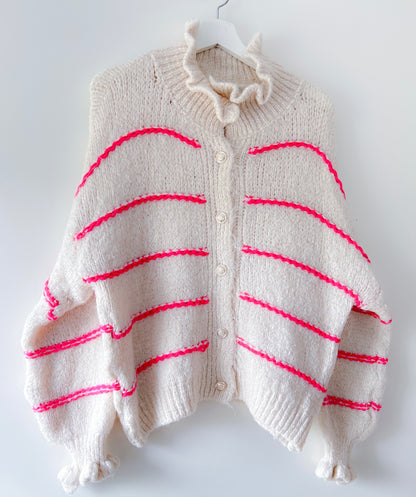 Vest - Ruffle chique neon-roze streep