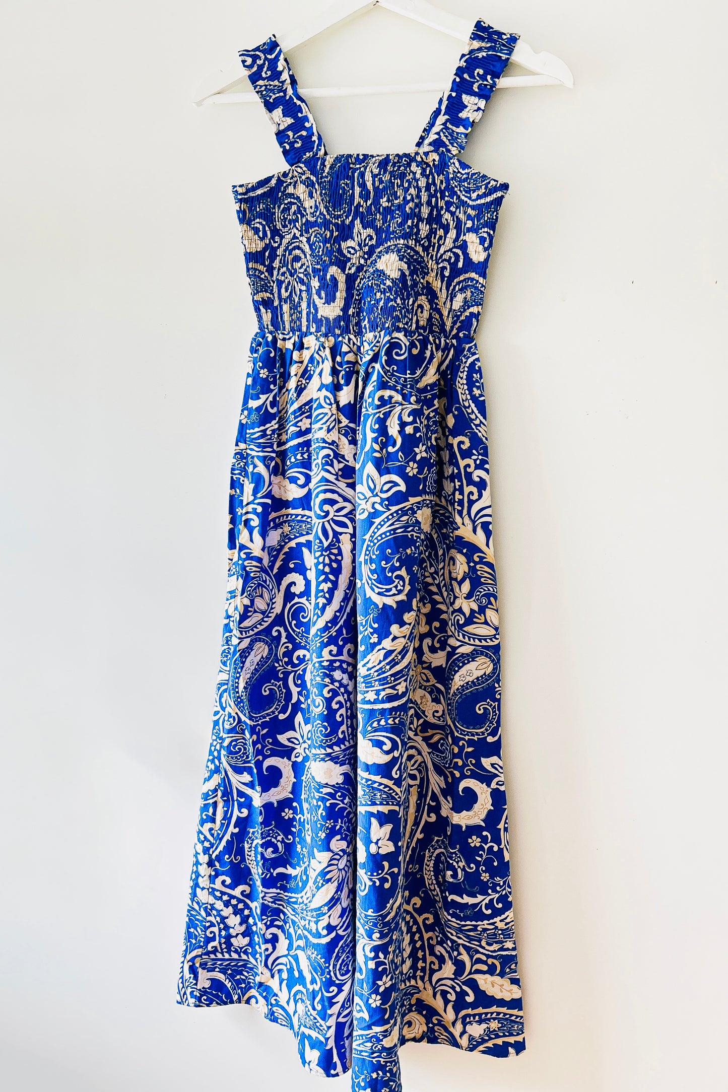 Blue/white long dress with print Zara