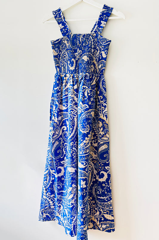 Blue/white long dress with print Zara