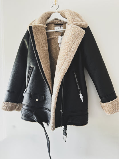 Biker Jacket Dark Brown With Taupe Colored Teddy Zara