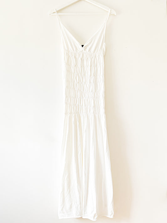 Robe longue blanche extensible à côtes Zara