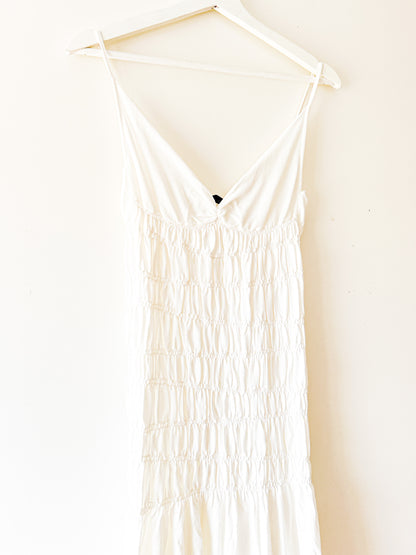 Robe longue blanche extensible à côtes Zara