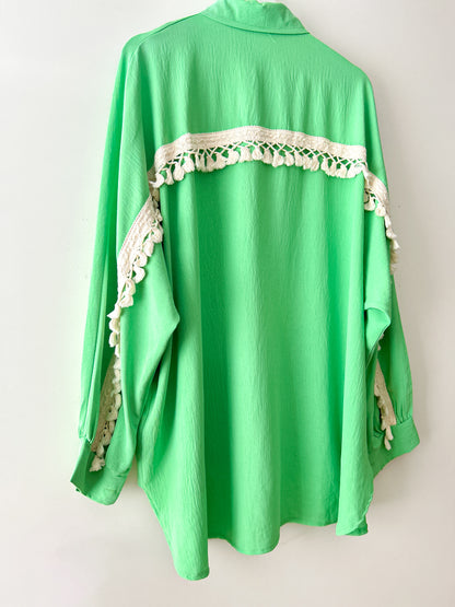 Neon-groene oversized blouse met borduur