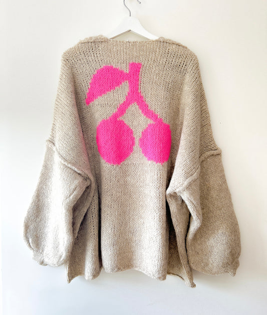 Knitted Vest Beige - Lola cherry beige/pink