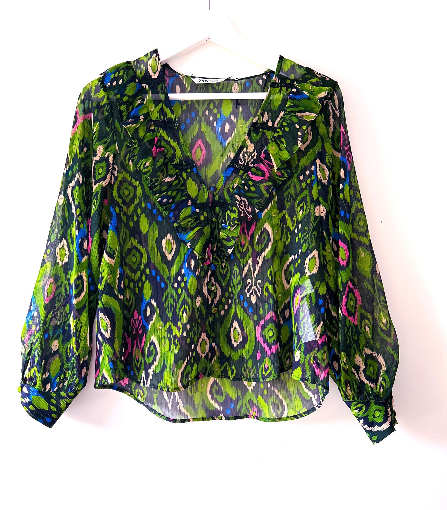 Chemisier vert/rose avec imprimé Zara