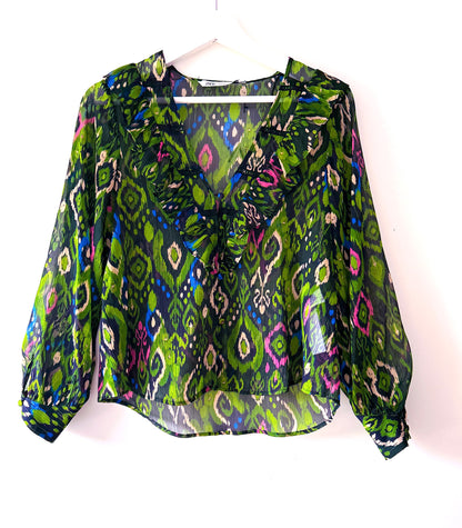 Chemisier vert/rose avec imprimé Zara