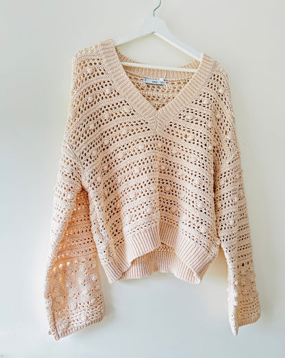 Ecru chunky crochet/knitted sweater Mango