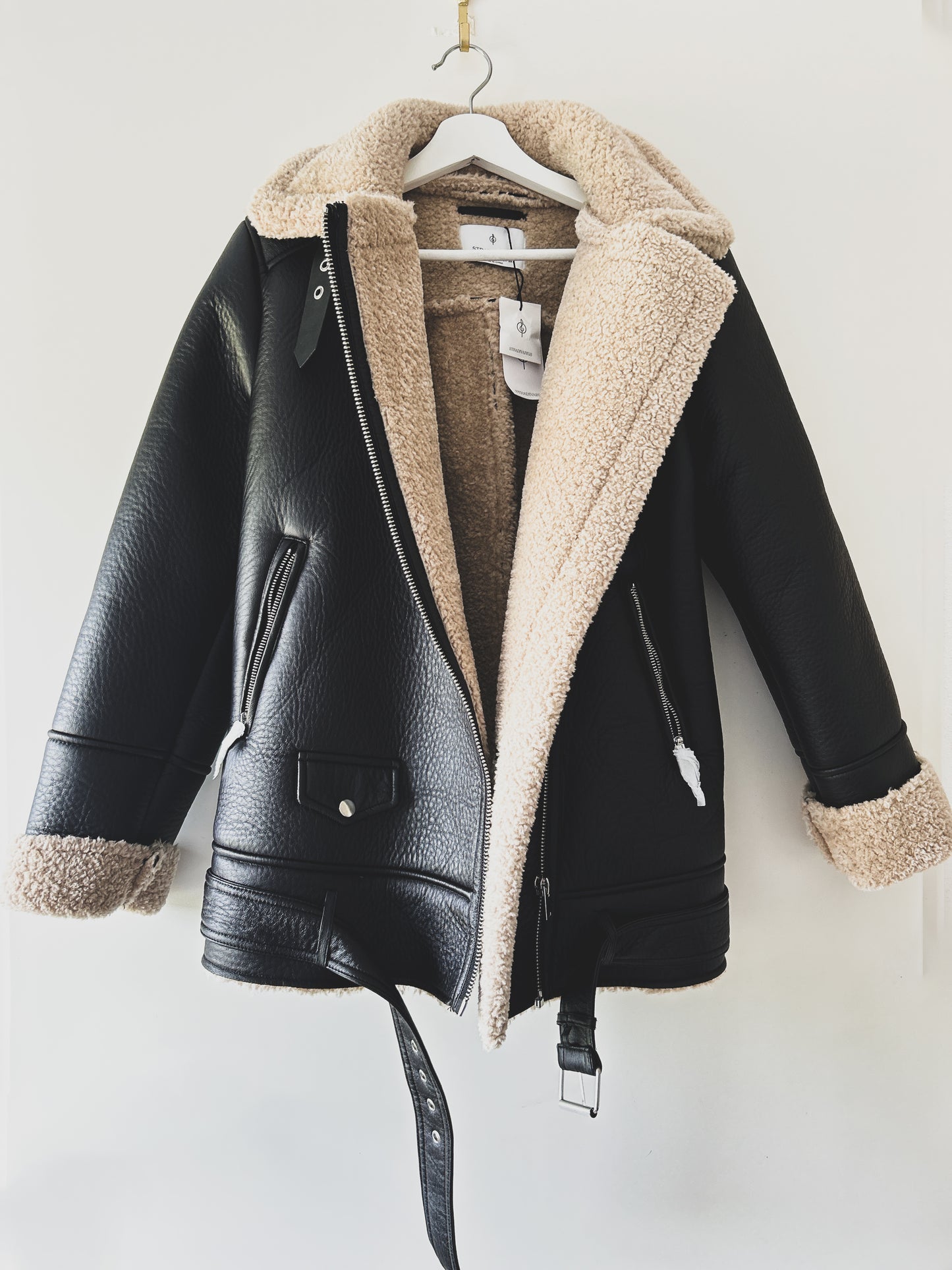 Biker Jacket Dark Brown With Taupe Colored Teddy Zara