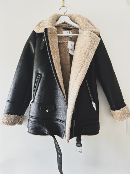 Biker Jacket Dark Brown With Taupe Colored Teddy Zara