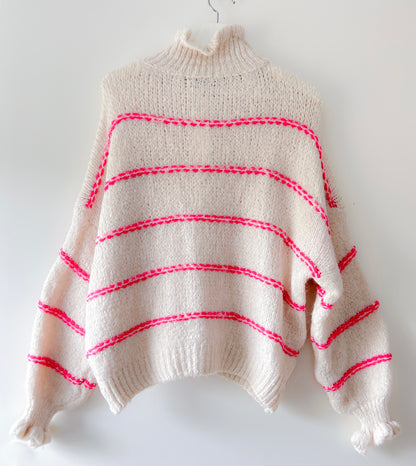 Vest - Ruffle chique neon-roze streep
