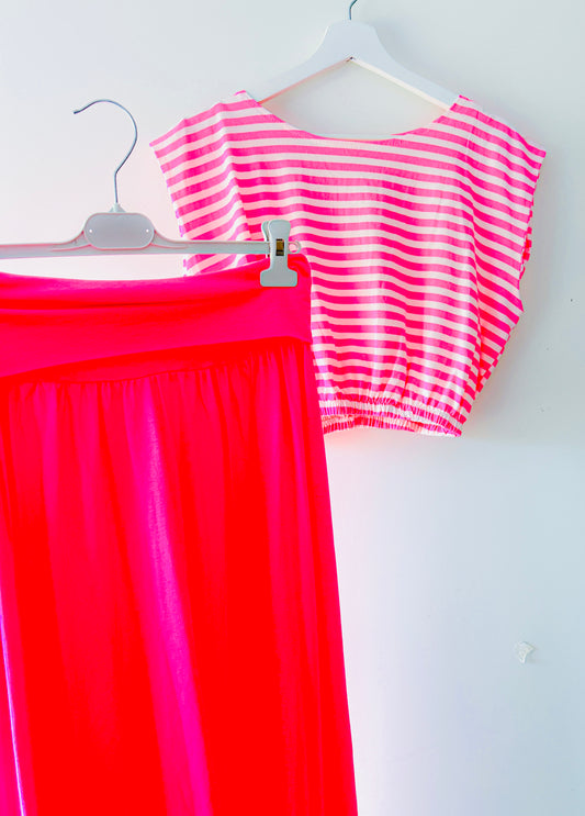 Tweedelige set - Neon-roze stripe