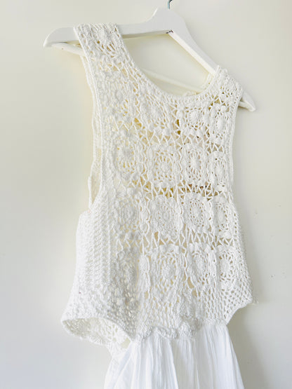 White crocheted dungaree dress Mango