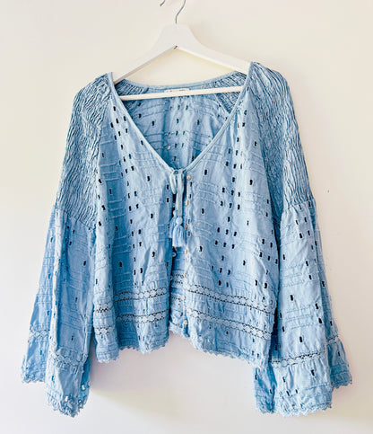 Gilet en coton bleu clair Zara
