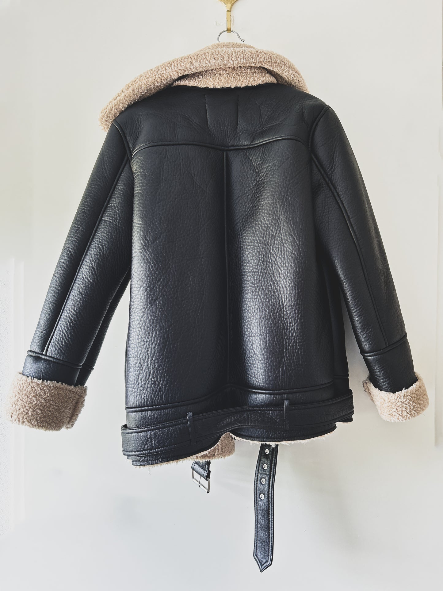 Biker Jacket Dark Brown With Taupe Colored Teddy Zara