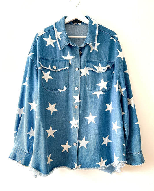 Denim overshirt/shacket with stars
