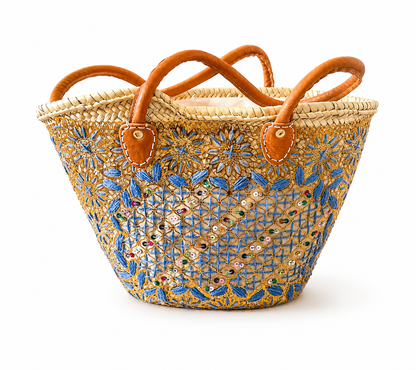Purple embroidered beach bag