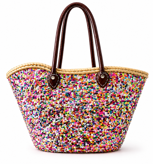 Multicolor purple sequin beach bag