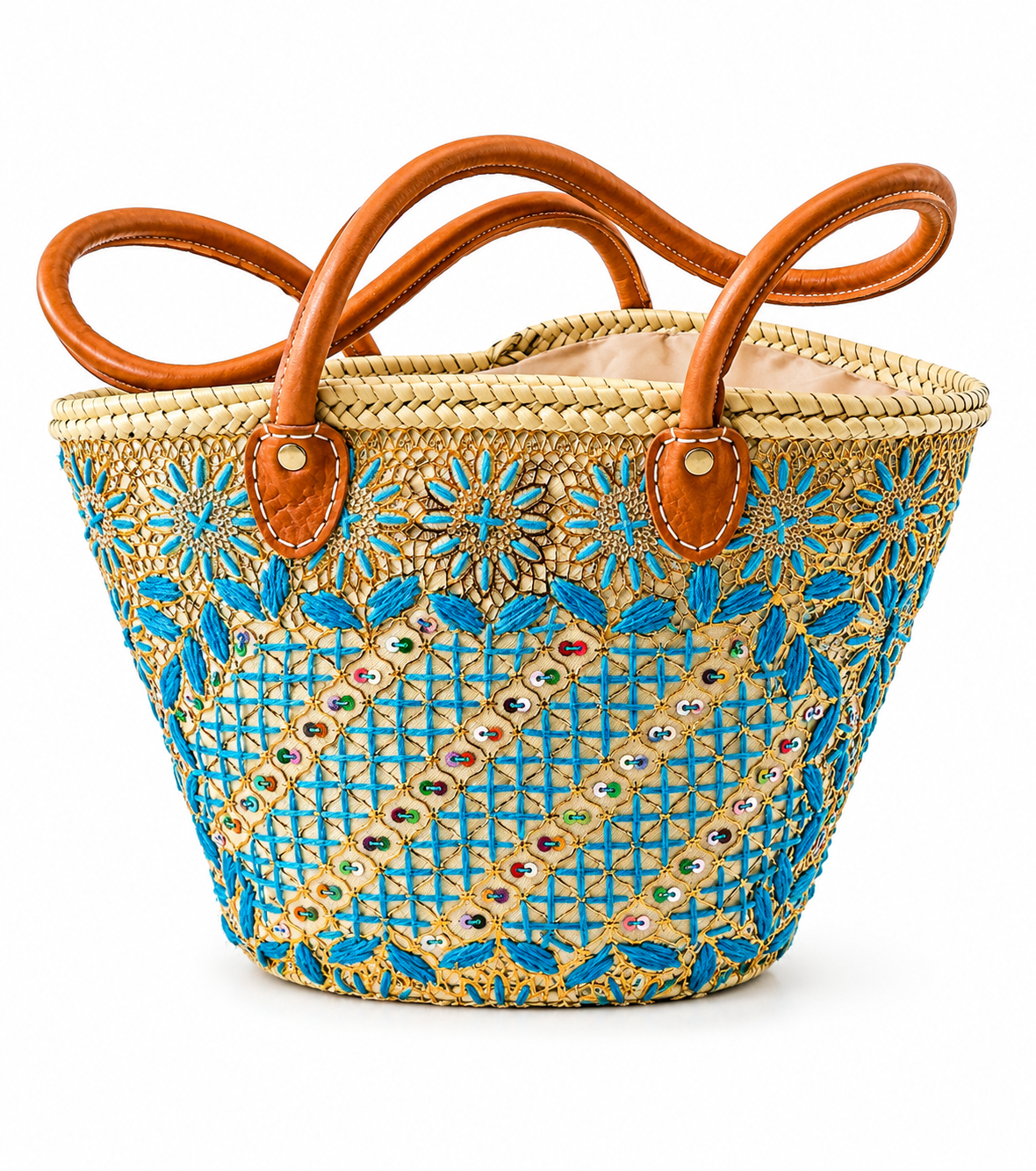 Ocean blue embroidered beach bag