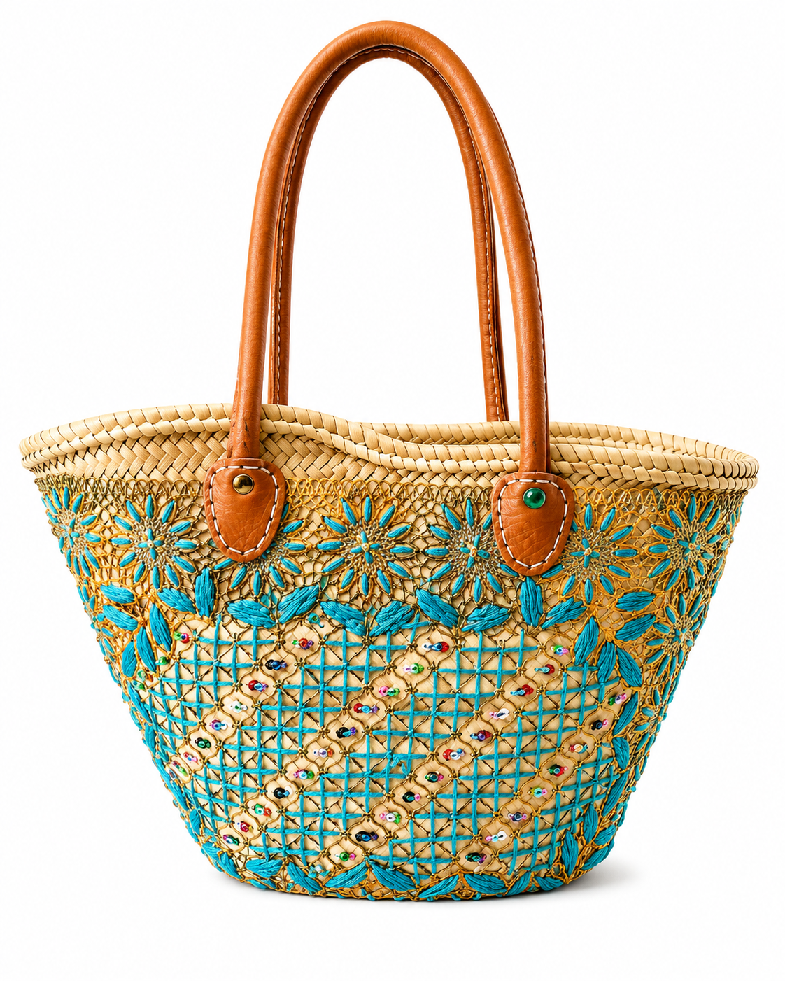 Ocean blue embroidered beach bag