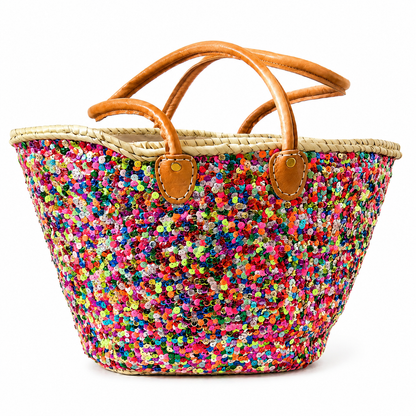 Neon-lime sequin beach bag