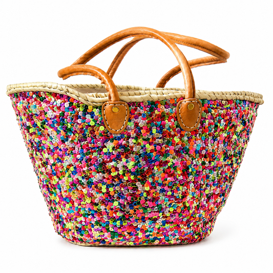 Neon-lime sequin beach bag