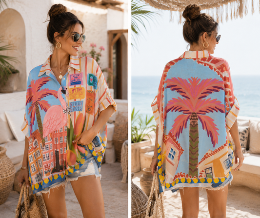 Blouse - Pink Palmtree